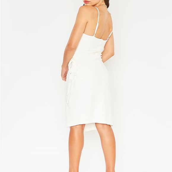 Mini Cinched-Side Crepe Spaghetti Strap Little White Wrap Dress NWT - Picture 7 of 13